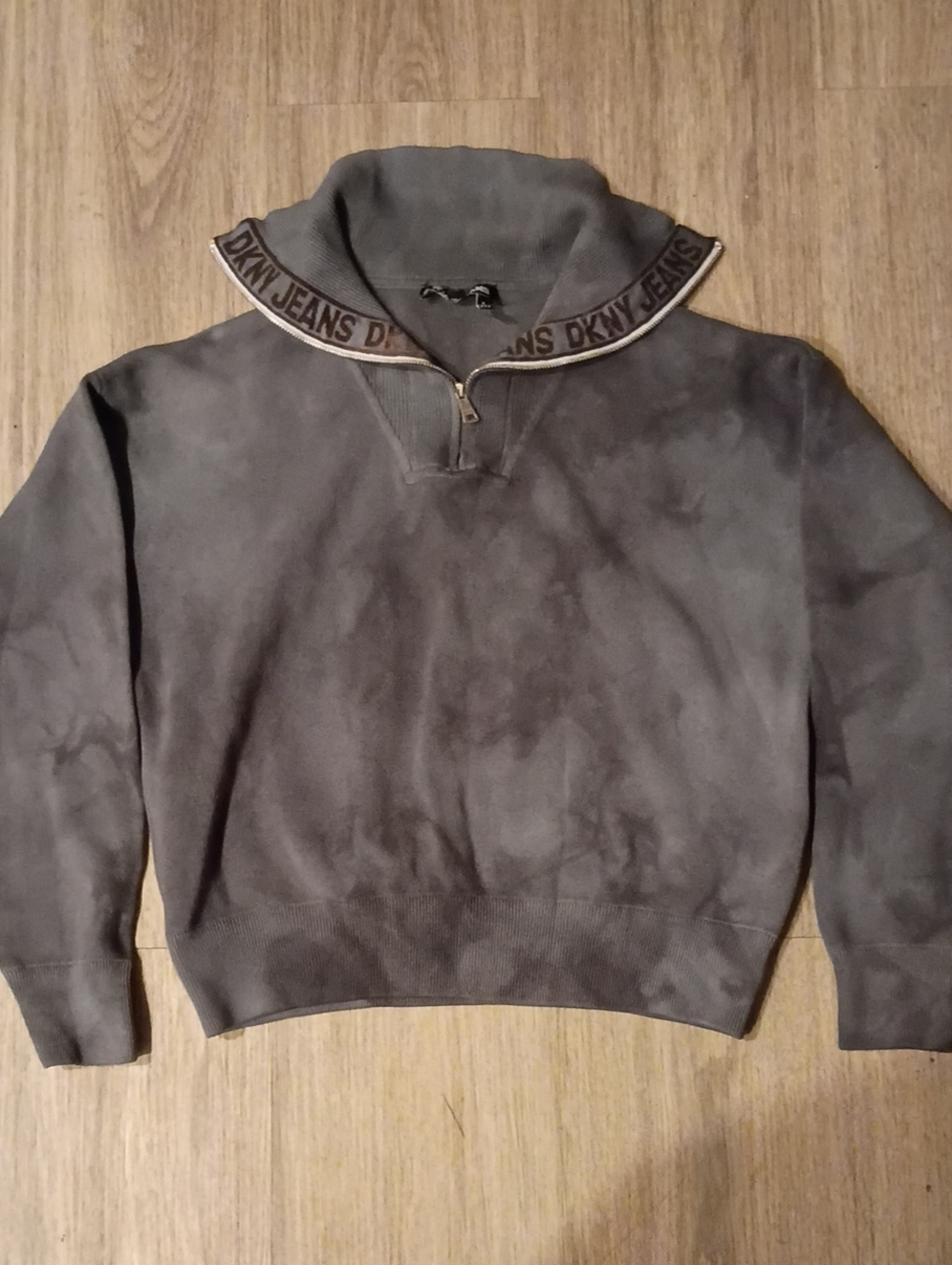 Dkny Womens Charcoal Gray Zip-Neck Pullover with Logo Collar Crop